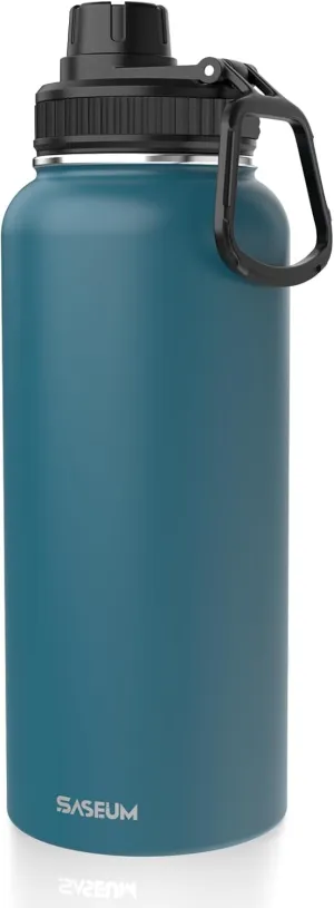 Insulated Stainless Steel Water Bottles 32oz with Spout Lids Metal Vacuum Thermal Large Water Jug Leak-proof Reusable Flask for Sports Gym and Travel,Blue