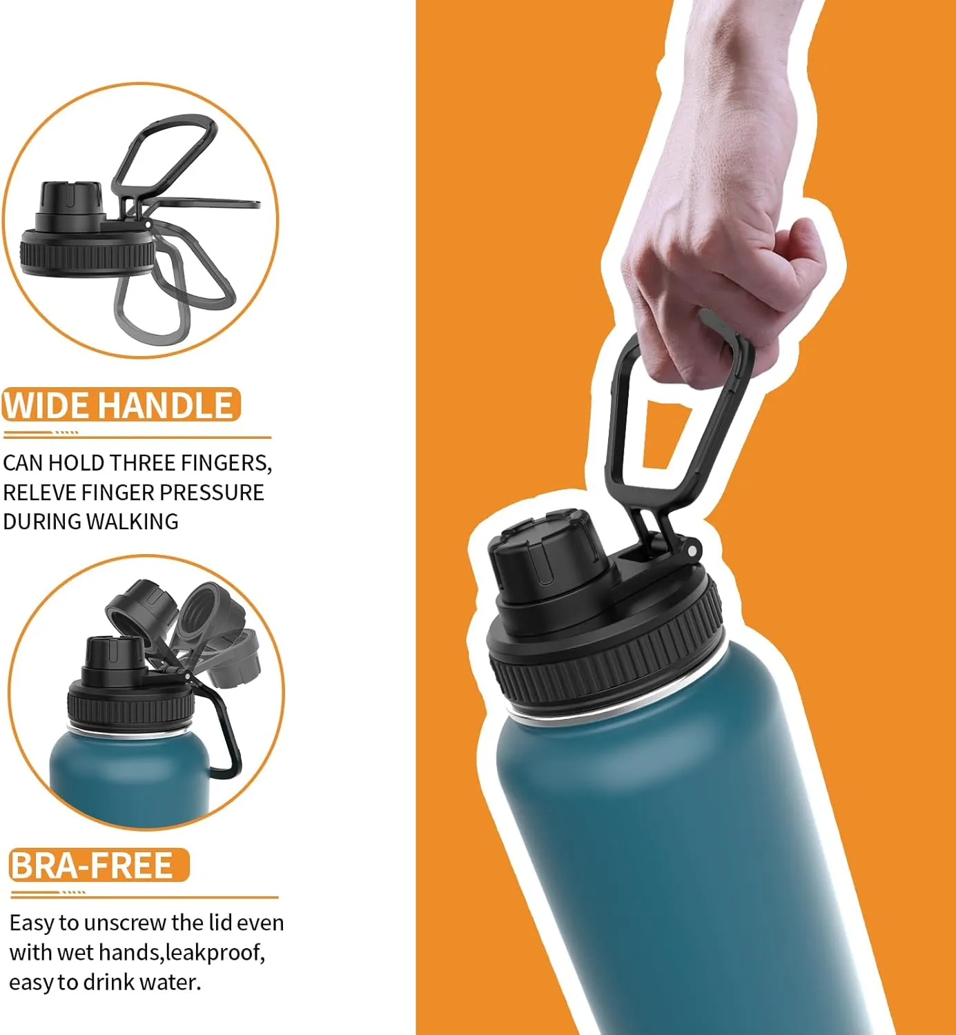 Insulated Stainless Steel Water Bottles 32oz with Spout Lids Metal Vacuum Thermal Large Water Jug Leak-proof Reusable Flask for Sports Gym and Travel,Blue