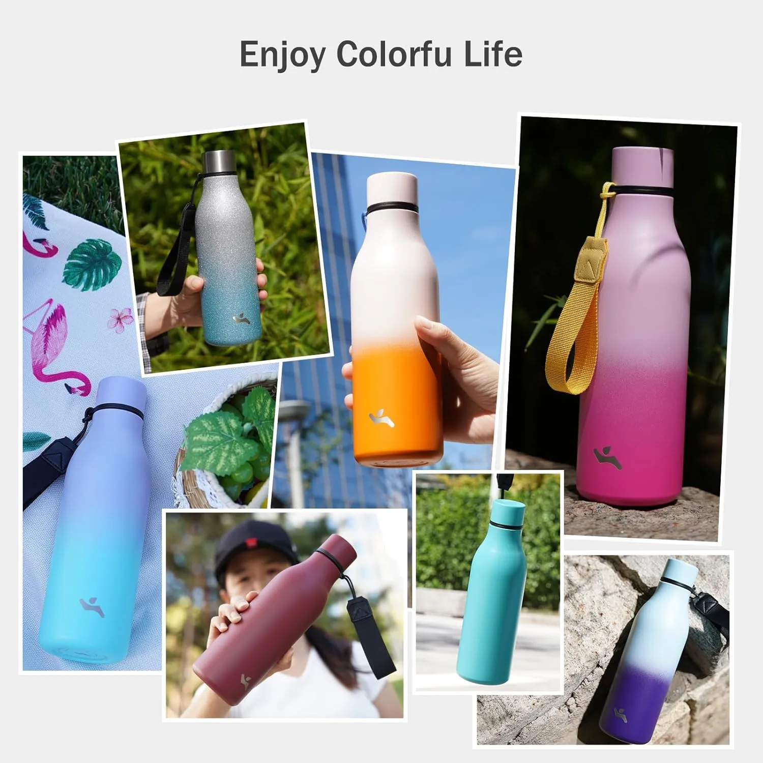 Insulated Water Bottle with Strap,25 oz Double Wall Stainless Steel Vacuum Bottles Metal Water Flask,Brick Red