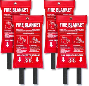 Jemay Fire Blanket, Fiberglass Fire Suppression Blanket for Kitchen, Emergency Blanket with Heat Insulation, Emergency Survival Safety Cover for Camping,School,4-Pack