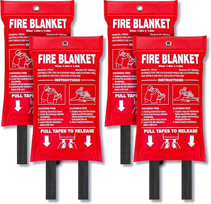Jemay Fire Blanket, Fiberglass Fire Suppression Blanket for Kitchen, Emergency Blanket with Heat Insulation, Emergency Survival Safety Cover for Camping,School,4-Pack