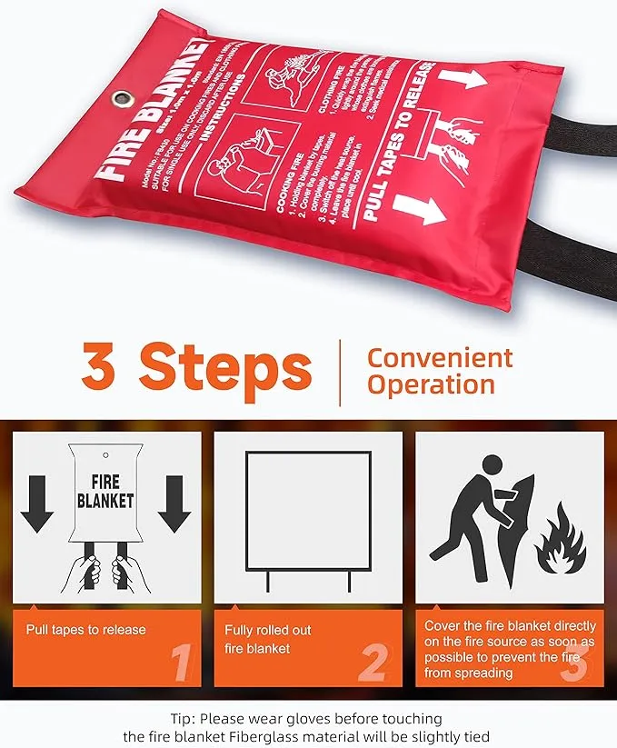 Jemay Fire Blanket, Fiberglass Fire Suppression Blanket for Kitchen, Emergency Blanket with Heat Insulation, Emergency Survival Safety Cover for Camping,School,4-Pack