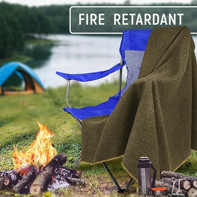 JMR Wool Camping Blanket - Warm Heavy Car Blanket & Camp Quilt - Survival Emergency Blanket for Sleeping Outdoors - Multi-Use Wool Blanket for Camping, Car & Home - 70% Wool, Olive Green, 62X84