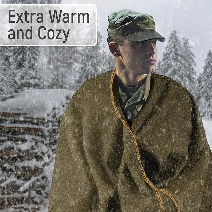 JMR Wool Camping Blanket - Warm Heavy Car Blanket & Camp Quilt - Survival Emergency Blanket for Sleeping Outdoors - Multi-Use Wool Blanket for Camping, Car & Home - 70% Wool, Olive Green, 62X84
