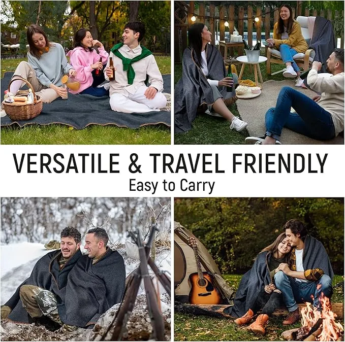 JMR Wool Camping Blanket - Warm Heavy Car Blanket & Camp Quilt - Survival Emergency Blanket Sleeping Outdoors - Multi-Use Wool Blanket for Camping, Car & Home - 70% Wool, Navy, 62X84, Case of 10
