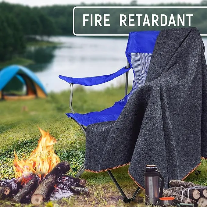 JMR Wool Camping Blanket - Warm Heavy Car Blanket & Camp Quilt - Survival Emergency Blanket Sleeping Outdoors - Multi-Use Wool Blanket for Camping, Car & Home - 70% Wool, Navy, 62X84, Case of 10