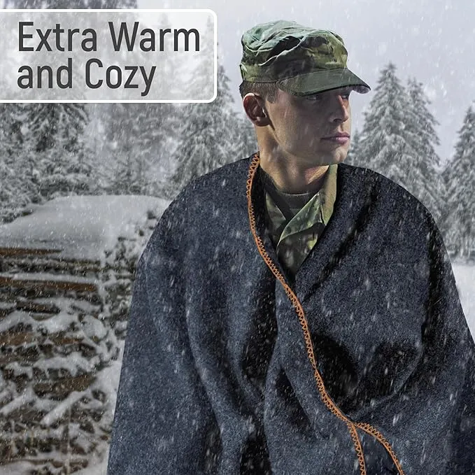 JMR Wool Camping Blanket - Warm Heavy Car Blanket & Camp Quilt - Survival Emergency Blanket Sleeping Outdoors - Multi-Use Wool Blanket for Camping, Car & Home - 70% Wool, Navy, 62X84, Case of 10