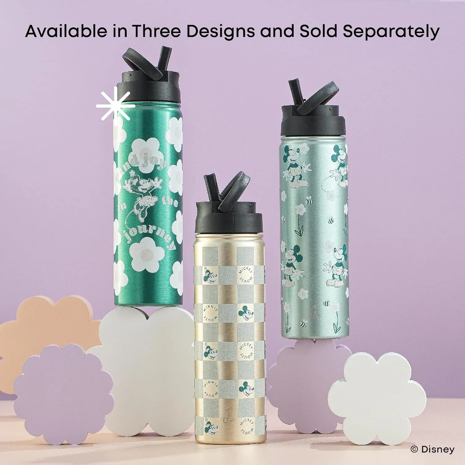 JoyJolt Disney Retro Vintage Stainless Steel Water Bottle ft Mickey Mouse, Reusable 22oz Vacuum Insulated Water Bottle Tumbler with Leak Proof Flip Straw Lid and Handle, Lead & BPA Free
