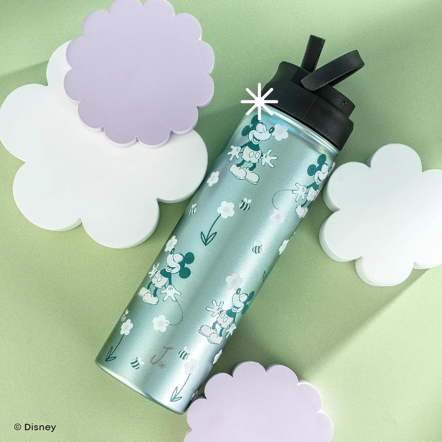 JoyJolt Disney Retro Vintage Stainless Steel Water Bottle ft Mickey Mouse, Reusable 22oz Vacuum Insulated Water Bottle Tumbler with Leak Proof Flip Straw Lid and Handle, Lead & BPA Free