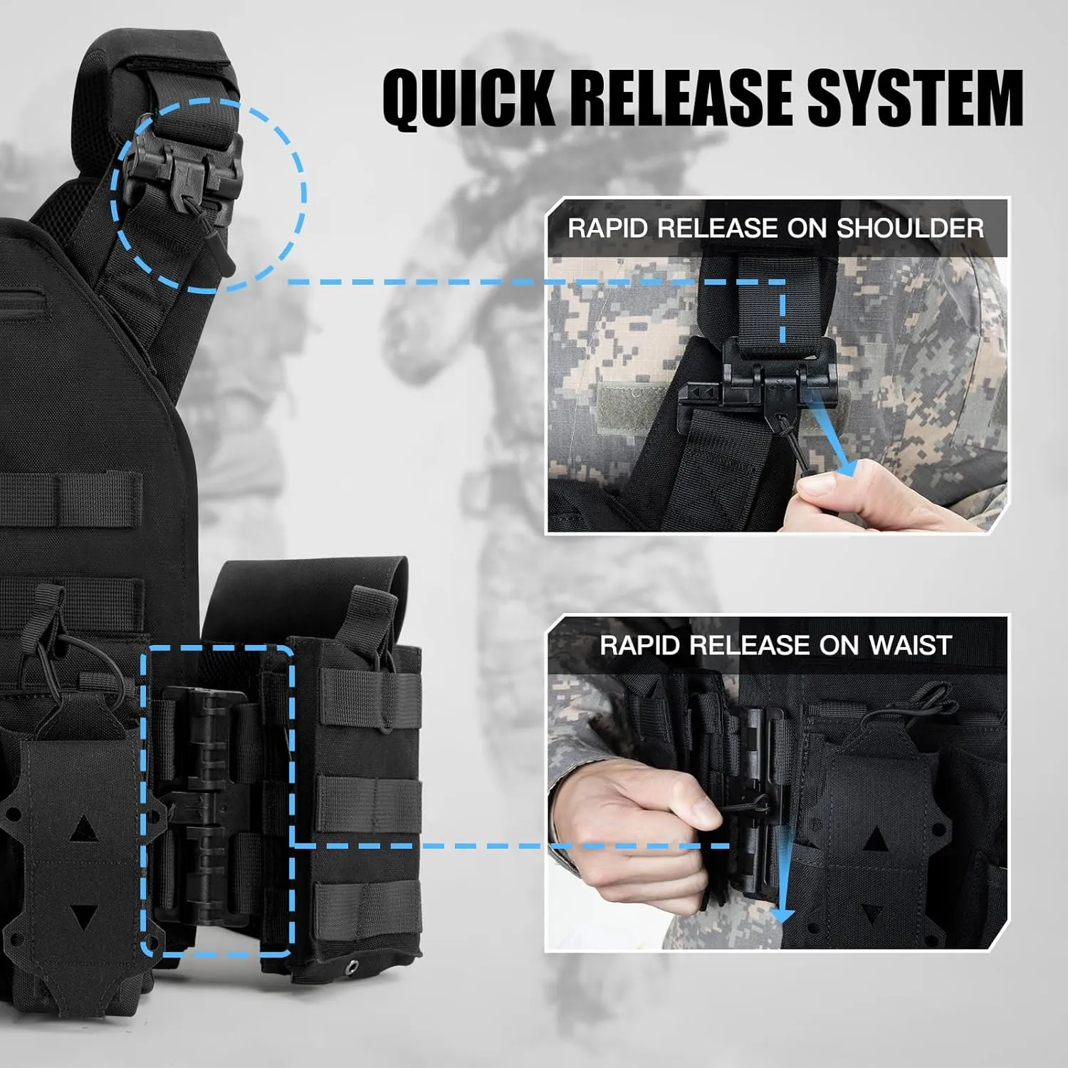 Jueachy Tactical Vest for Men Plate Carrier: Quick Release Lightweight Military Vest Adjustable Breathable Weighted Vest for Training