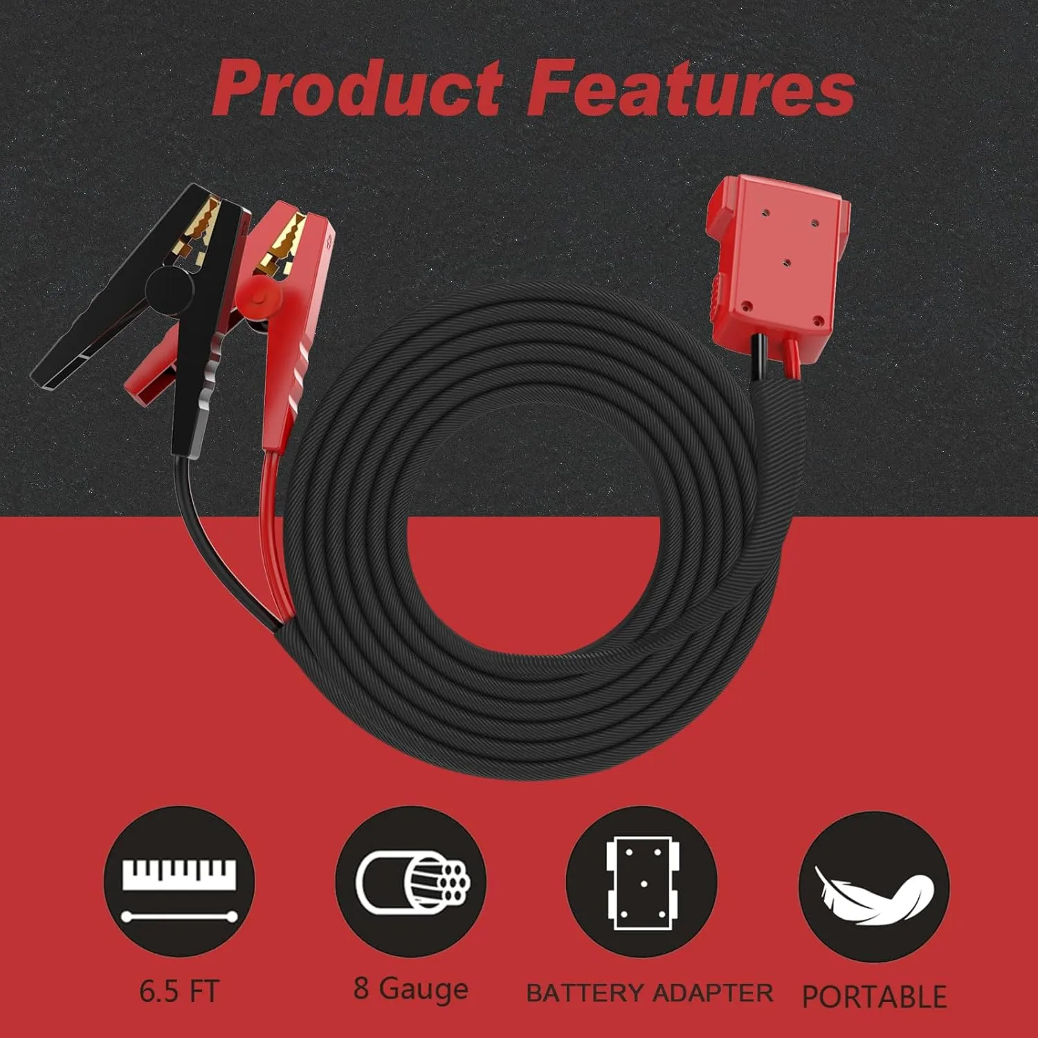 Jumper Cables Works with Milwaukee 18v Batteries, 8 Gauge 6.5 Ft Car Battery Jump Starter, Heavy Duty Automotive Booster Cables for Jump Starting Dead or Weak Battery with Carrying Bag (No Battery)