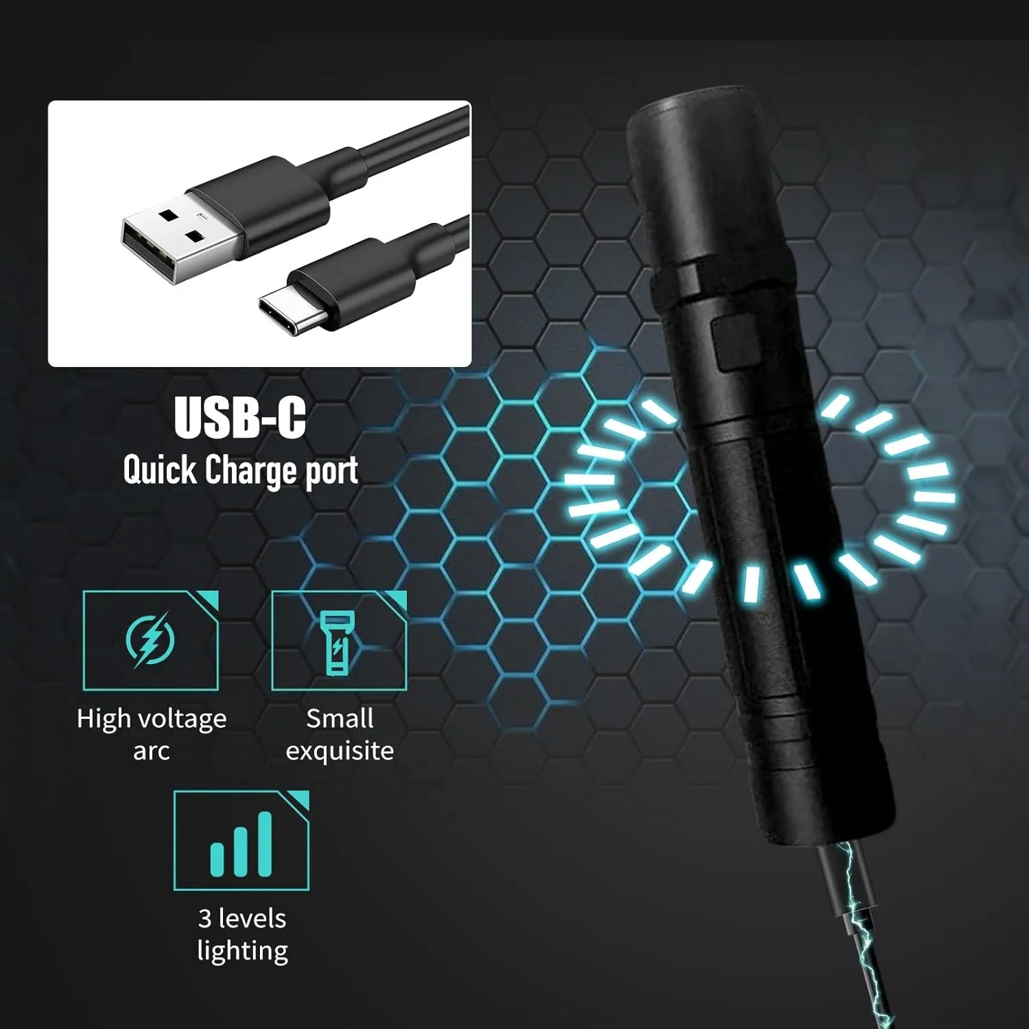 K58 Stun Gun Ultrapowerful Rechargeable for Men Women for Car & Self Defense Tactical Flashlight for Person Safety