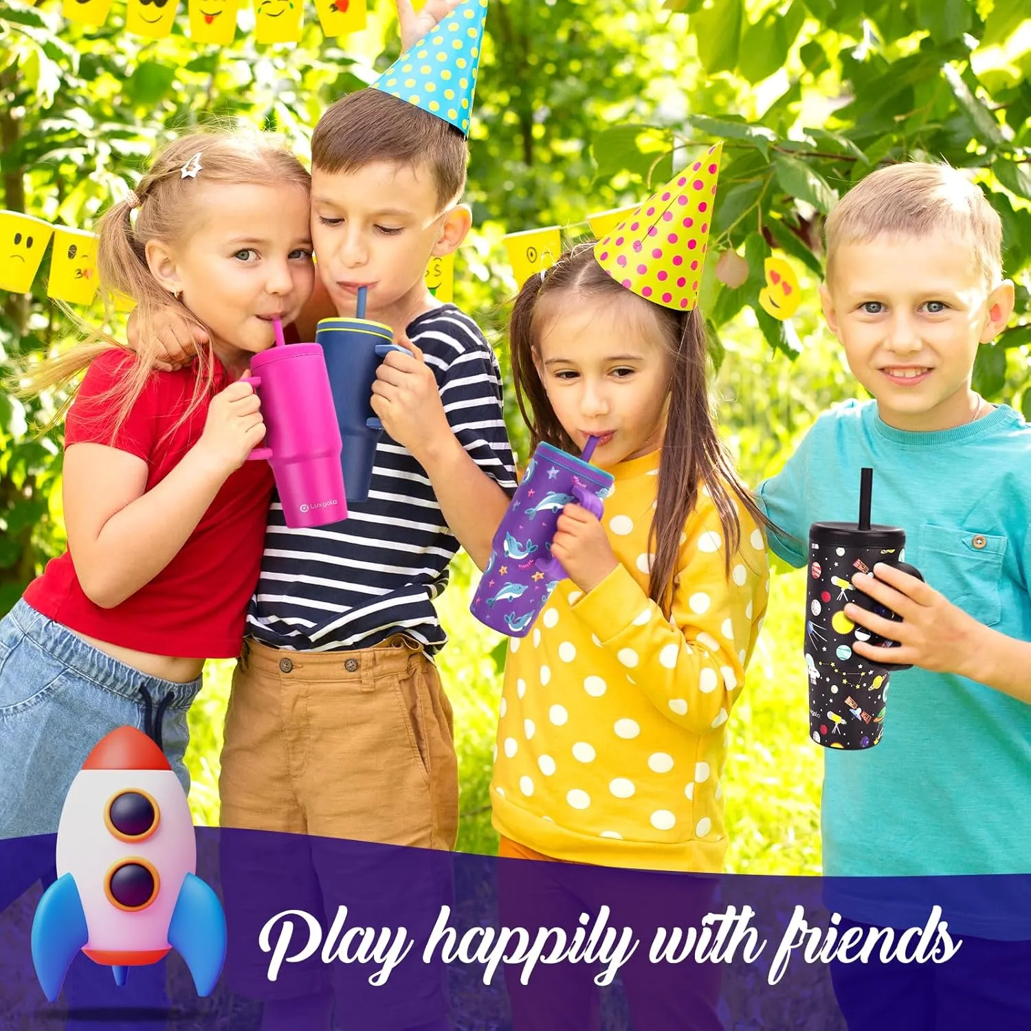 Kids 24 oz Tumbler with Handle, Leak-Proof Screw-On Lid with Removable Silicone Straw, Spill Proof, Reusable Stainless Steel Insulated Water Bottle, Gift for Boys Girls Adults, Green Dinosaur