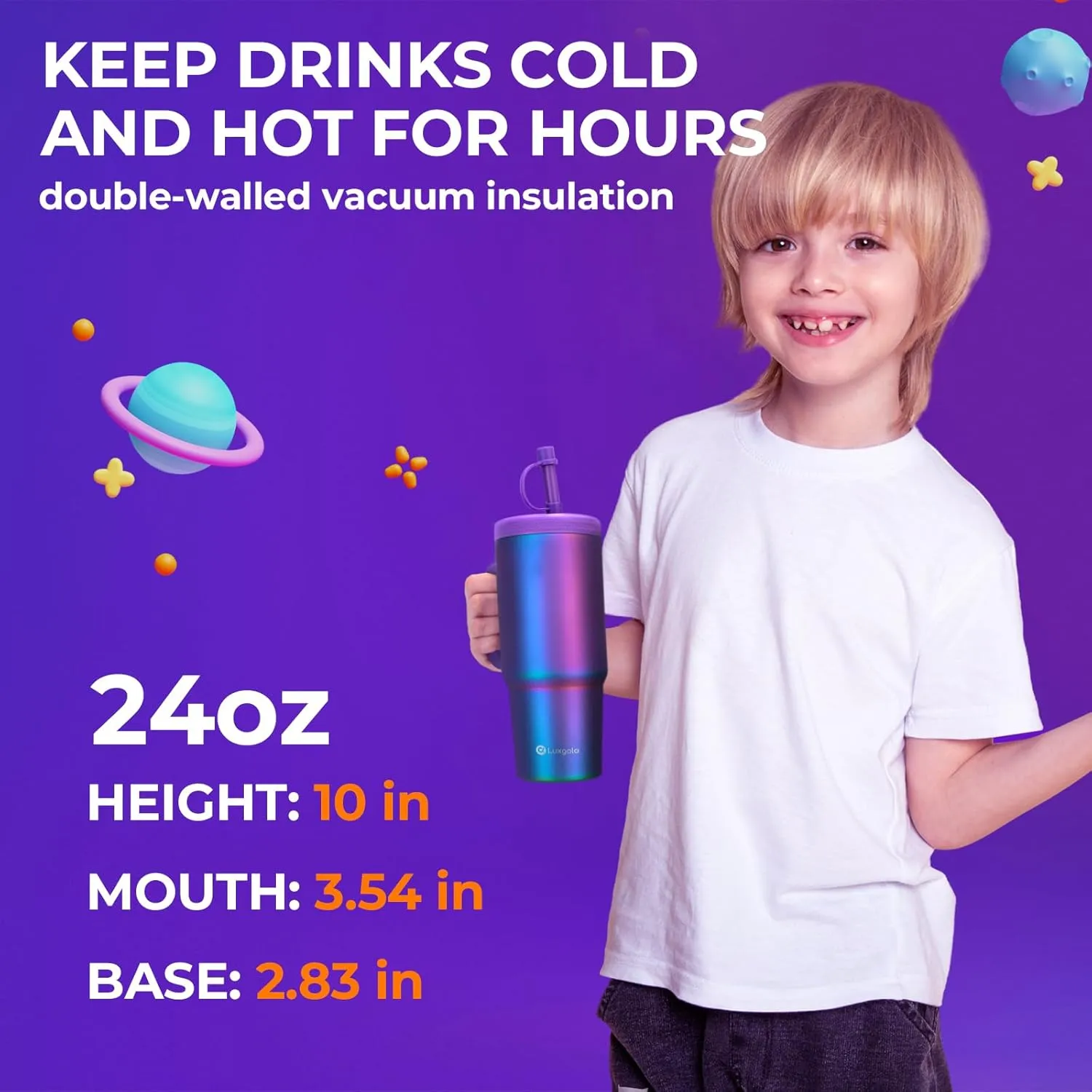 Kids 24 oz Tumbler with Handle, Leak-Proof Screw-On Lid with Removable Silicone Straw, Spill Proof, Reusable Stainless Steel Insulated Water Bottle, Gift for Boys Girls Adults, Green Dinosaur
