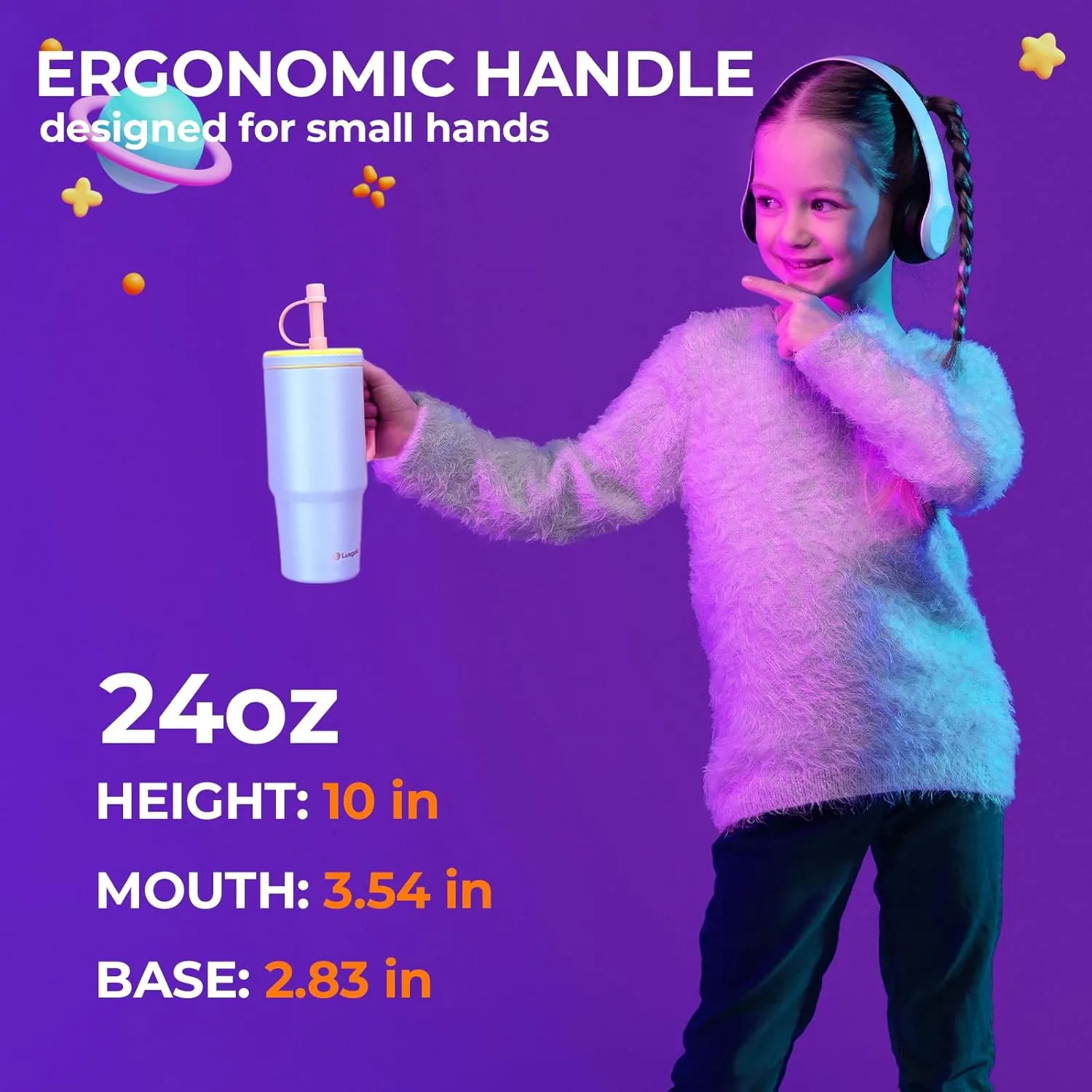 Kids 24 oz Tumbler with Handle, Leak-Proof Screw-On Lid with Removable Silicone Straw, Spill Proof, Reusable Stainless Steel Insulated Water Bottle, Gift for Boys Girls Adults, Green Dinosaur