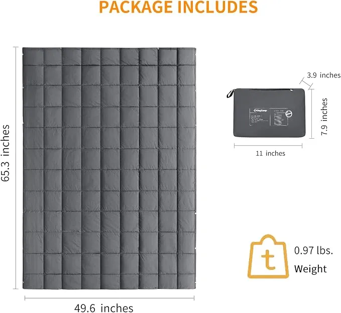 KingCamp Down Camping Blanket - Packable Lightweight Travel Blanket for Stadium, Camping, Backpacking, Compact & Water Resistant & Warm Airplane Quilt