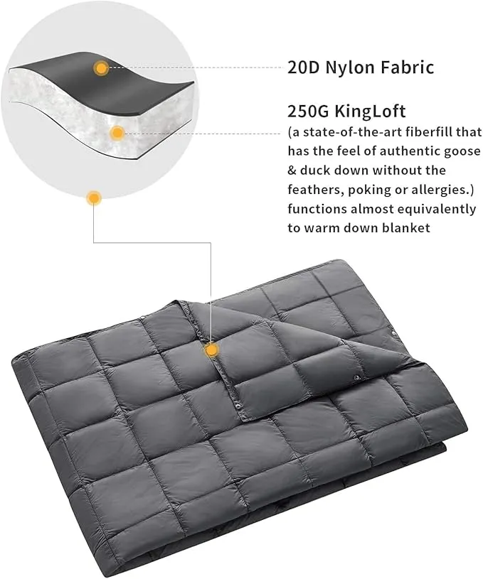 KingCamp Down Camping Blanket - Packable Lightweight Travel Blanket for Stadium, Camping, Backpacking, Compact & Water Resistant & Warm Airplane Quilt