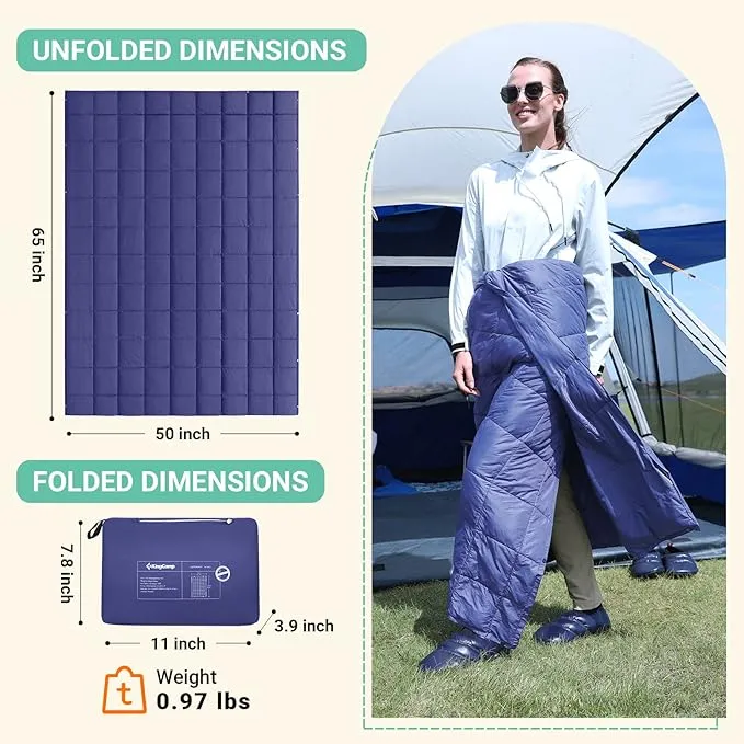 KingCamp Down Camping Blanket - Packable Lightweight Travel Blanket for Stadium, Camping, Backpacking, Compact & Water Resistant & Warm Airplane Quilt