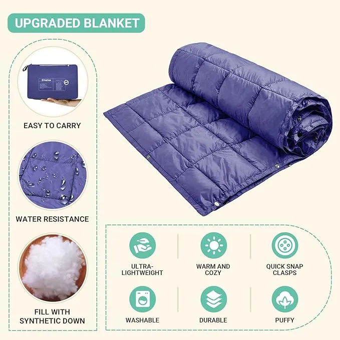 KingCamp Down Camping Blanket - Packable Lightweight Travel Blanket for Stadium, Camping, Backpacking, Compact & Water Resistant & Warm Airplane Quilt