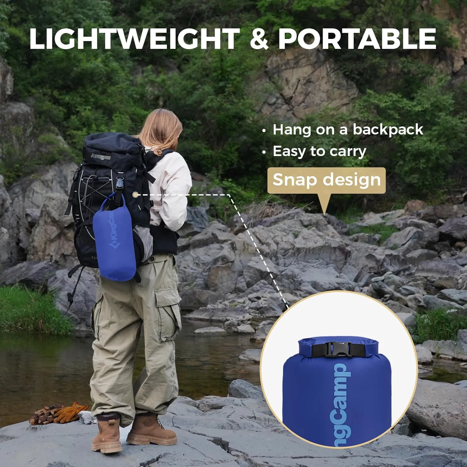 KingCamp Lightweight Camping Blanket Adoption150g/m² Shaped Cotton, Multifunctional Camping Blanket with Snap Button,Waterproof Blanket for Traveling Cold Weather, 69 x 53 inches, Navy
