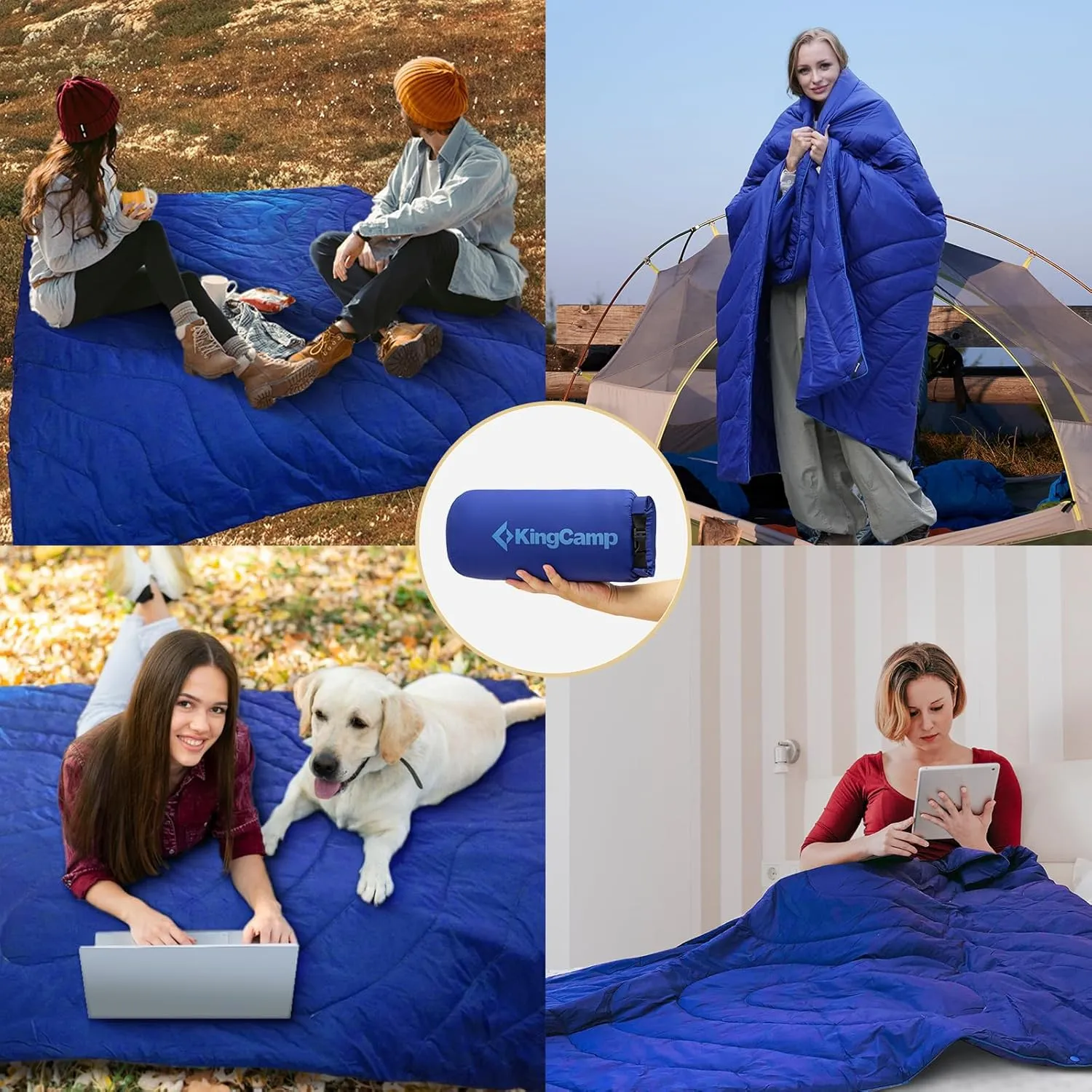 KingCamp Lightweight Camping Blanket Adoption150g/m² Shaped Cotton, Multifunctional Camping Blanket with Snap Button,Waterproof Blanket for Traveling Cold Weather, 69 x 53 inches, Navy