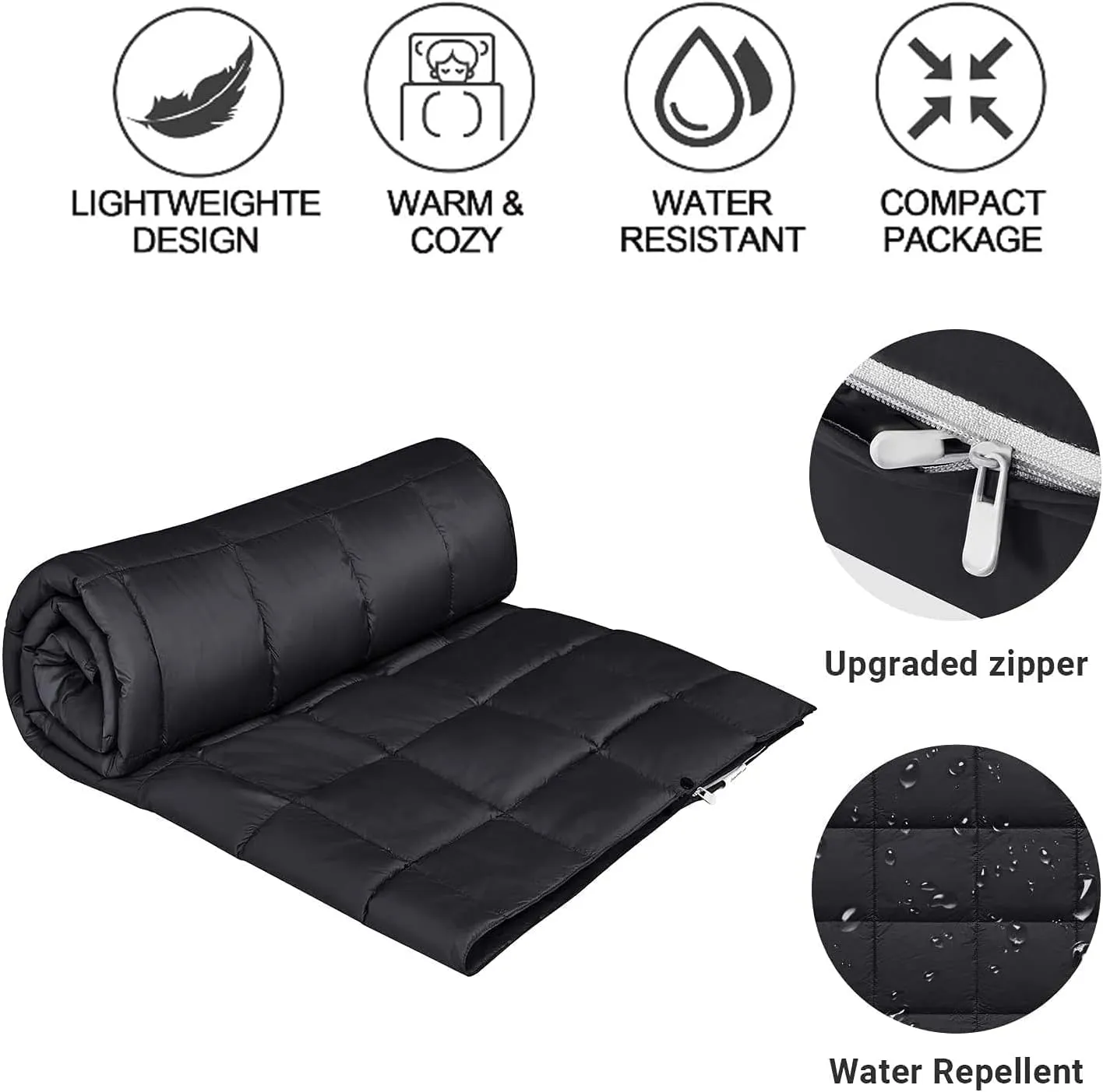 KingCamp Puffy Blanket for Camping, Warm Down Alternative Outdoors Indoors Quilt, Lightweight Compact Packable Windproof Blankets for Stadium, Airplane, Travel, Picnics, Backpacking