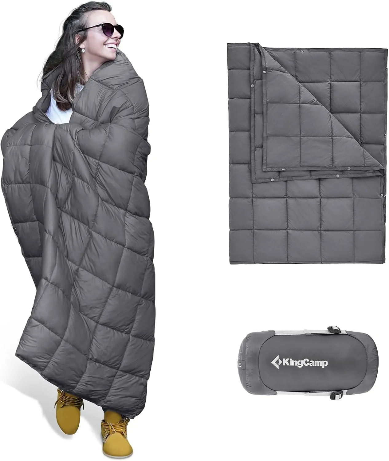 KingCamp Puffy Blanket for Camping, Warm Down Alternative Outdoors Indoors Quilt, Lightweight Compact Packable Windproof Blankets for Stadium, Airplane, Travel, Picnics, Backpacking