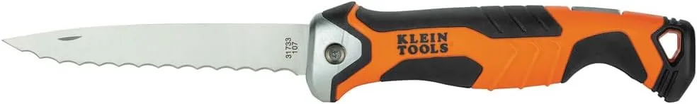 Klein Tools 31733 Insulation Knife, Cuts Foam and Fiberglass with Serrated Stainless Steel Folding Blade and Lockback Mechanism