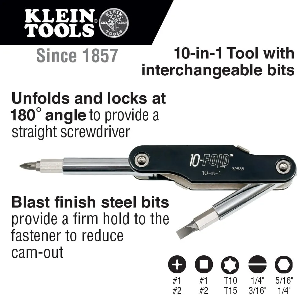 Klein Tools 32535 10-in-1 10 Fold Screwdriver / Nut Driver