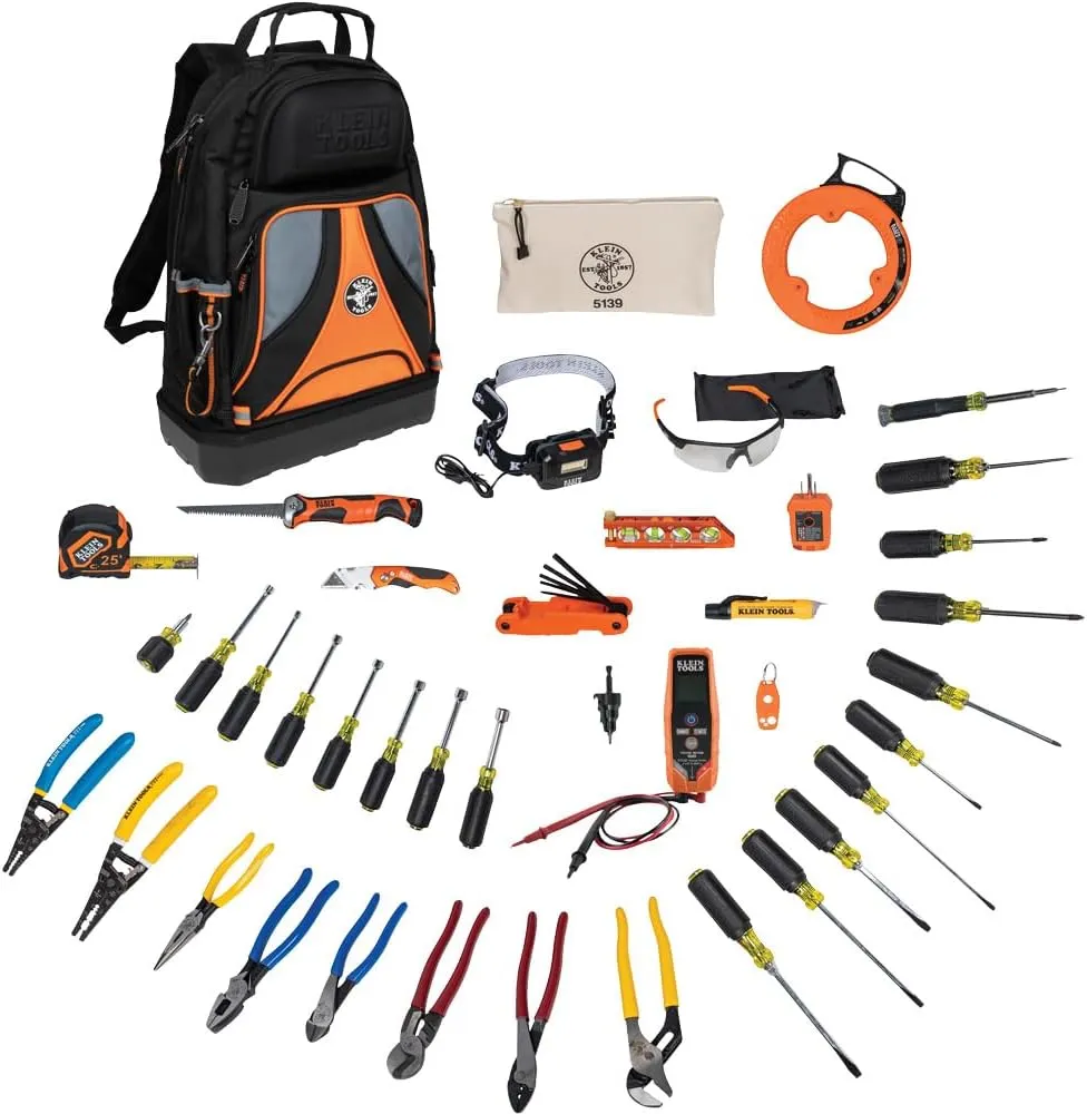 Klein Tools 80141 Hand Tools Kit includes Pliers, Screwdrivers, Nut Drivers, Backpack, and More Jobsite Tools, 41-Piece