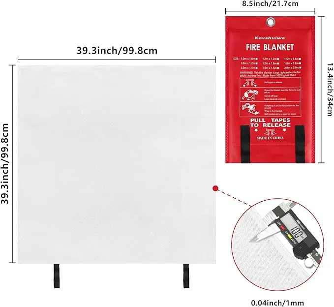 Kovshuiwe Emergency Fire Blanket for Home Kitchen, 2 Pack Fire Suppression Blanket, Fire Extinguisher Blanket, Flame Retardant Blankets Fiberglass Fire Blankets for House,Camping,Fireplace,Grill