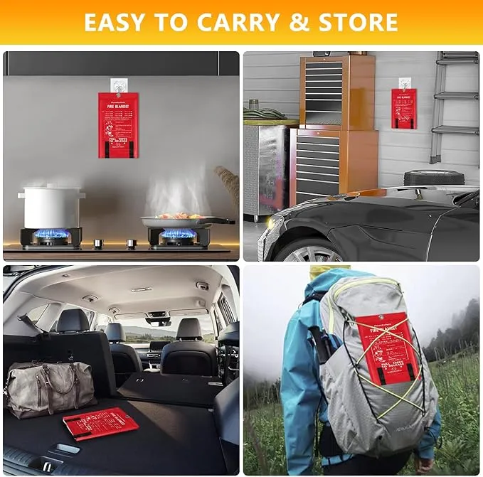 Kovshuiwe Emergency Fire Blanket for Home Kitchen, 2 Pack Fire Suppression Blanket, Fire Extinguisher Blanket, Flame Retardant Blankets Fiberglass Fire Blankets for House,Camping,Fireplace,Grill