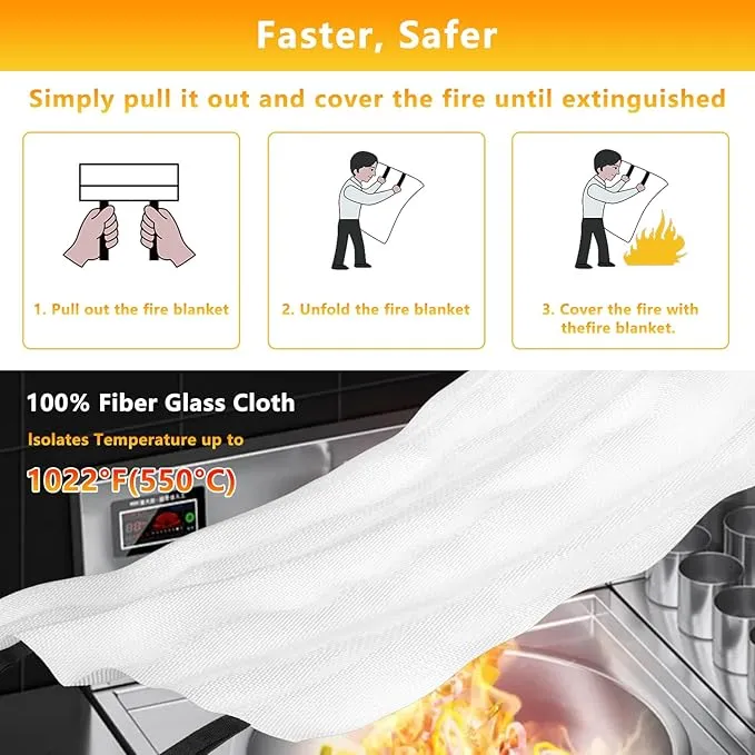 Kovshuiwe Emergency Fire Blanket for Home Kitchen, 2 Pack Fire Suppression Blanket, Fire Extinguisher Blanket, Flame Retardant Blankets Fiberglass Fire Blankets for House,Camping,Fireplace,Grill