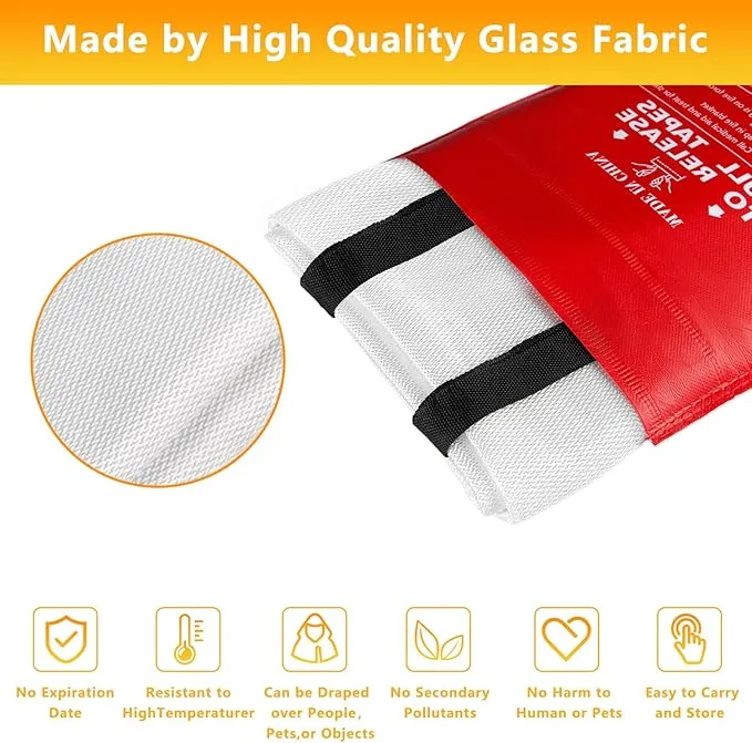 Kovshuiwe Emergency Fire Blanket for Home Kitchen, 2 Pack Fire Suppression Blanket, Fire Extinguisher Blanket, Flame Retardant Blankets Fiberglass Fire Blankets for House,Camping,Fireplace,Grill