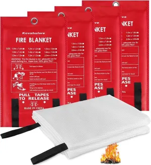 Kovshuiwe Emergency Fire Blanket for Home Kitchen, 2 Pack Fire Suppression Blanket, Fire Extinguisher Blanket, Flame Retardant Blankets Fiberglass Fire Blankets for House,Camping,Fireplace,Grill