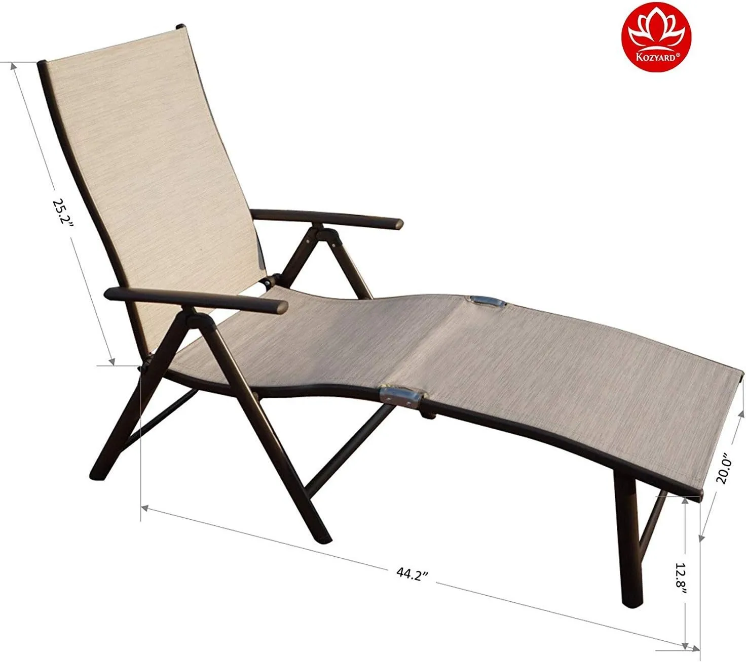 Kozyard Cozy Aluminum Reclining Lounge Chair - Perfect for Beach, Yard, Pool, Deck, Patio Outdoor Chaise Lounge with Drink Holder, Weather Free, Adjustable Assemble Free (Beige with Red Strip Cushion)