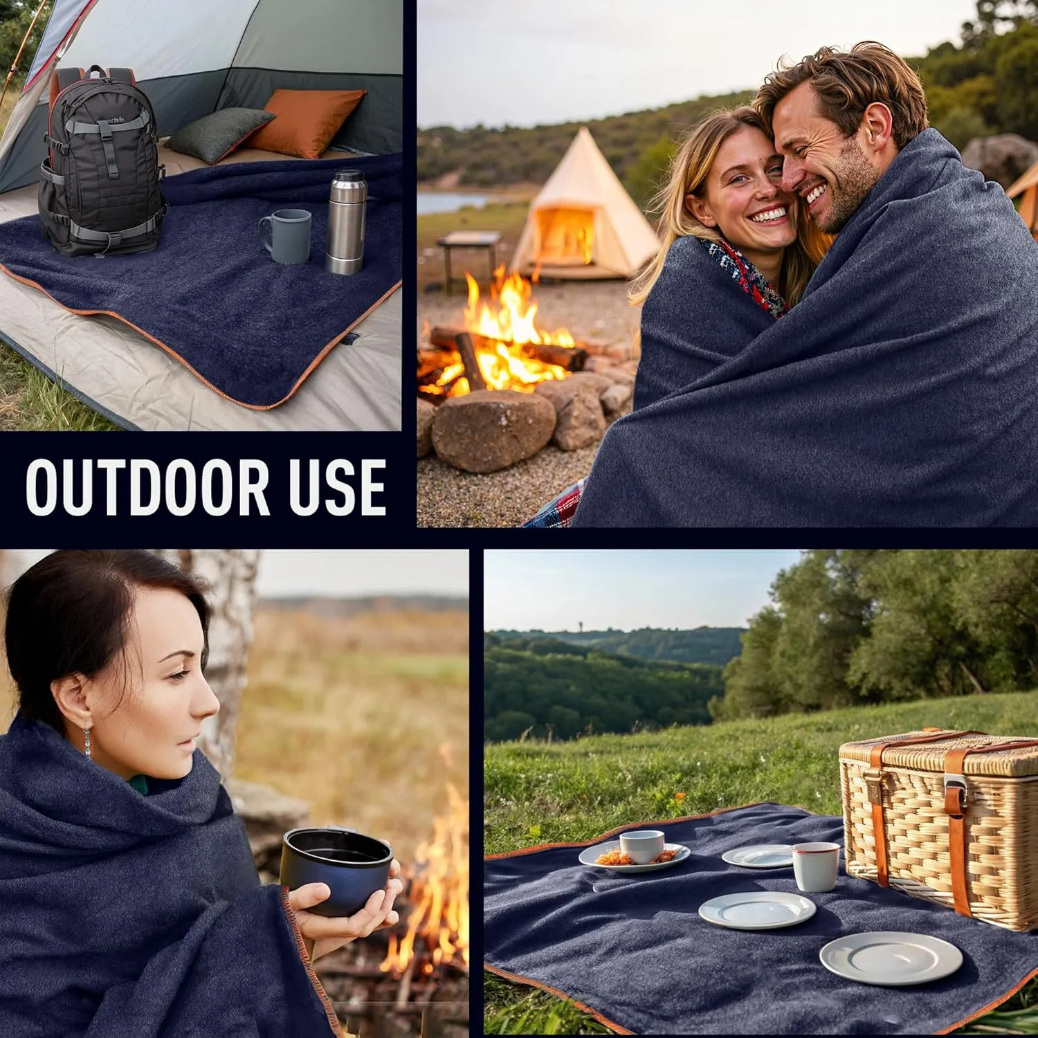Large Military Wool Blanket - Warm & Thick Emergency Survival Blanket Great for Camping, Outdoors, Sports Events, Picnics, 4.5 lbs, 64" x 88" (Navy)