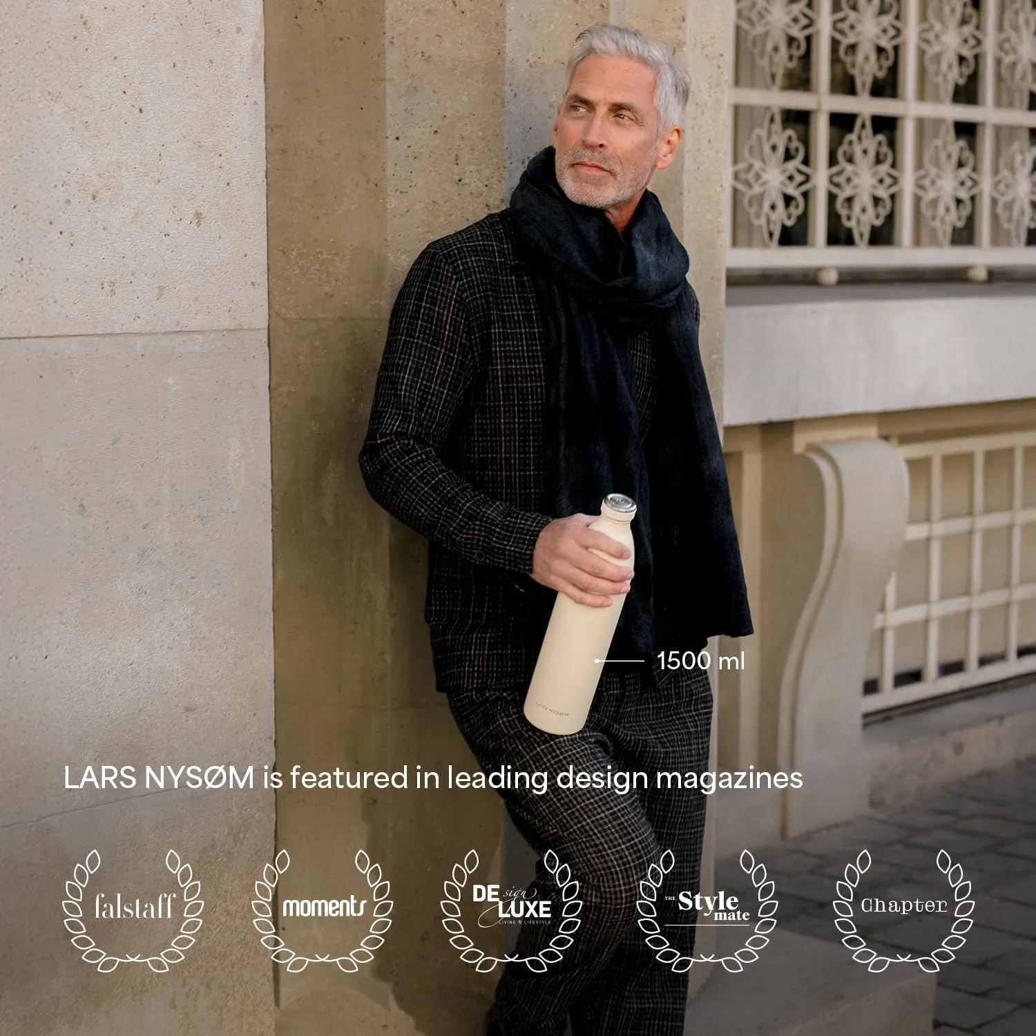 LARS NYSØM Stainless Steel Insulated Water Bottle 12oz 17oz 25oz 34oz 51oz | Insulated Thermo Flask for Hot and Cold Beverages | Leakproof Drinking Bottle (Almond Beige, 25.4oz)