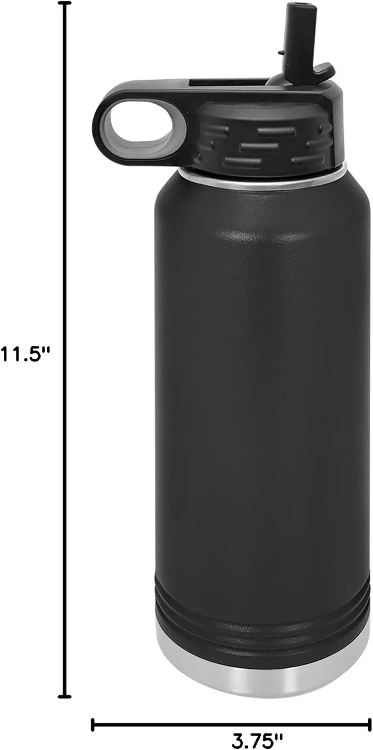 LaserGram Personalized Water Bottle, Motocross, Stainless Steel Double Wall Vacuum Insulated with Flip Top Straw, Custom Engraved Gift (40oz / 1180ml Black)
