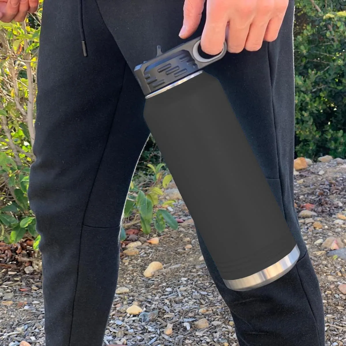 LaserGram Personalized Water Bottle, Motocross, Stainless Steel Double Wall Vacuum Insulated with Flip Top Straw, Custom Engraved Gift (40oz / 1180ml Black)