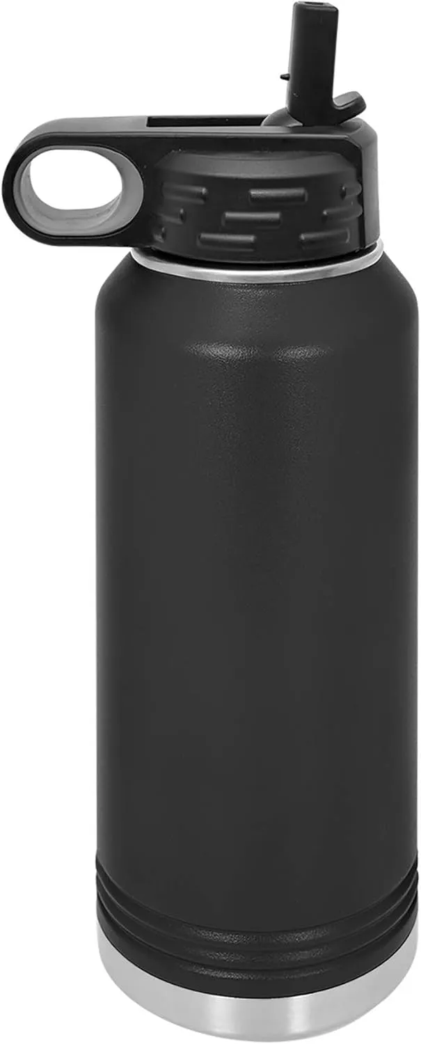 LaserGram Personalized Water Bottle, Motocross, Stainless Steel Double Wall Vacuum Insulated with Flip Top Straw, Custom Engraved Gift (40oz / 1180ml Black)