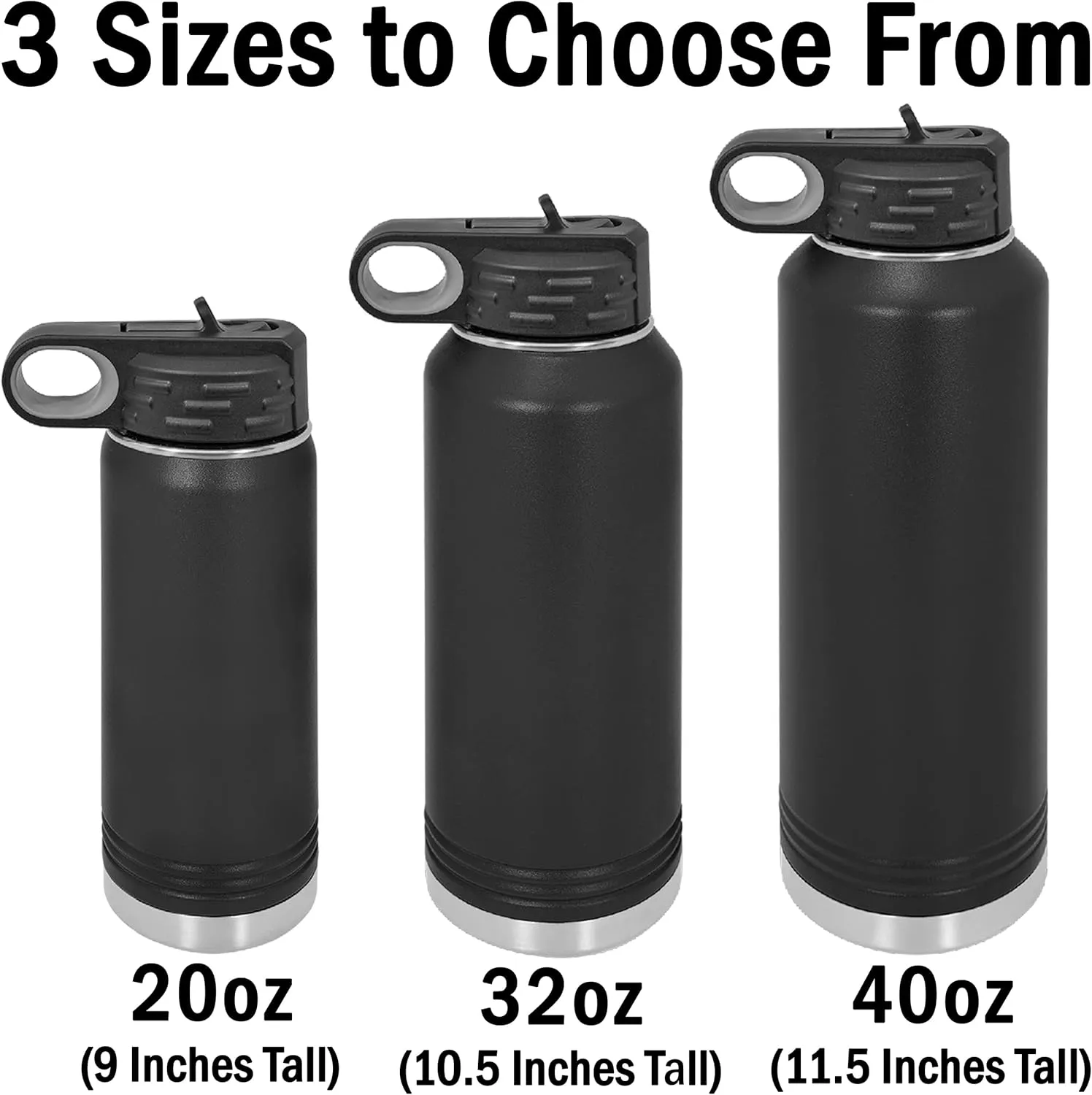 LaserGram Personalized Water Bottle, Motocross, Stainless Steel Double Wall Vacuum Insulated with Flip Top Straw, Custom Engraved Gift (40oz / 1180ml Black)