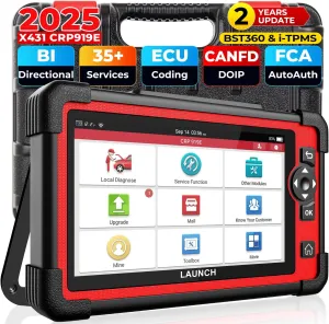 LAUNCH X431 CRP919E Elite OBD2 Scanner, 2025 Bidirectional Scan Tool as CRP919EBT, CANFD & DoIP, ECU Coding, 35  Service, Active Tests, All System Diagnosis, FCA Autoauth, BST360 & TPMS, 2 Year Update
