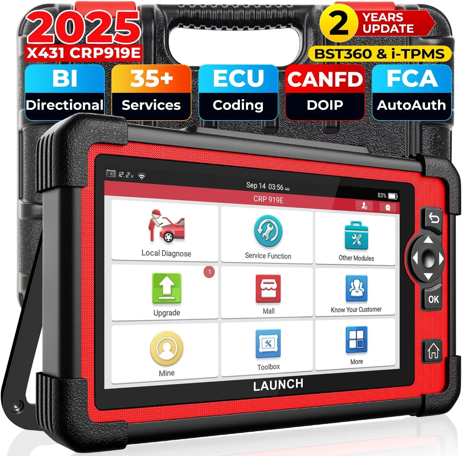 LAUNCH X431 CRP919E Elite OBD2 Scanner, 2025 Bidirectional Scan Tool as CRP919EBT, CANFD & DoIP, ECU Coding, 35  Service, Active Tests, All System Diagnosis, FCA Autoauth, BST360 & TPMS, 2 Year Update