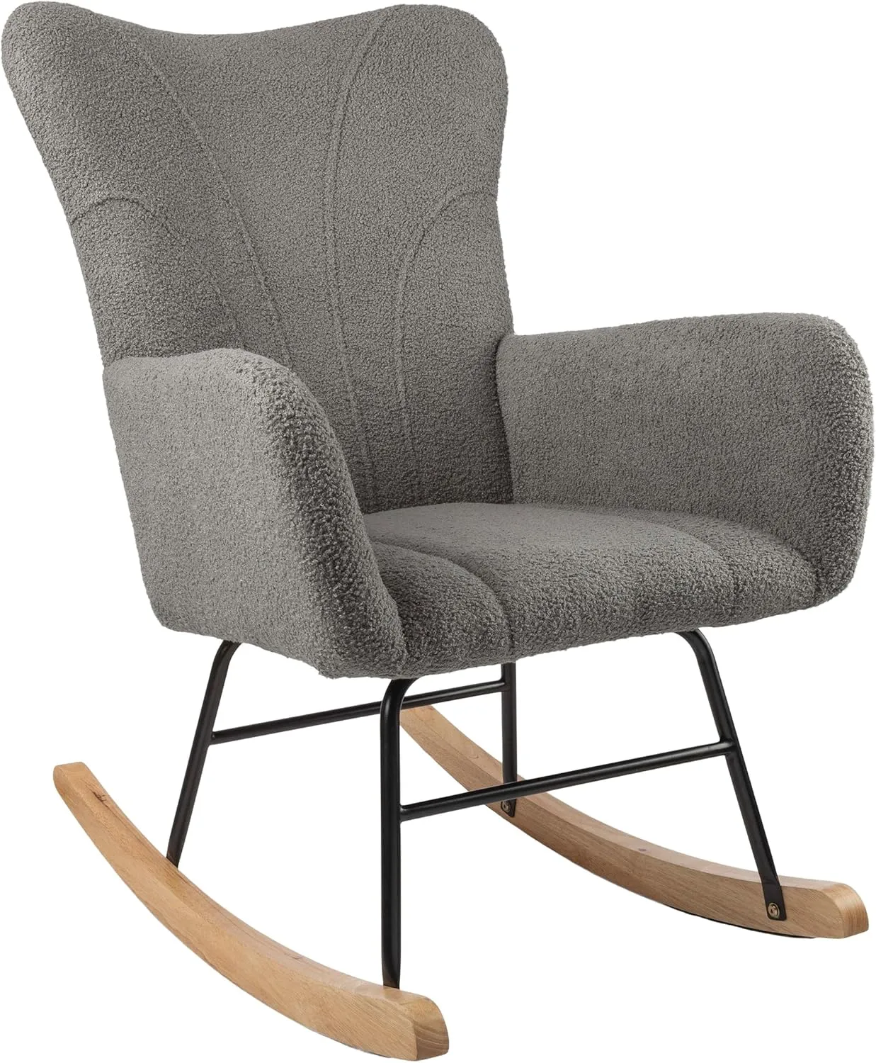 Lavish Home Rocking Chair - Teddy Fabric Upholstered Chair with Padded Seat and Contoured Armrests - Ergonomic Modern Rocker for Bedroom (Gray)