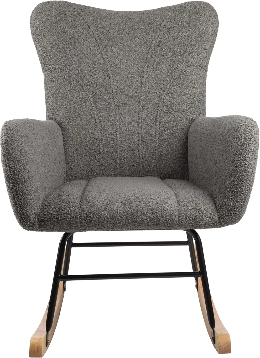 Lavish Home Rocking Chair - Teddy Fabric Upholstered Chair with Padded Seat and Contoured Armrests - Ergonomic Modern Rocker for Bedroom (Gray)