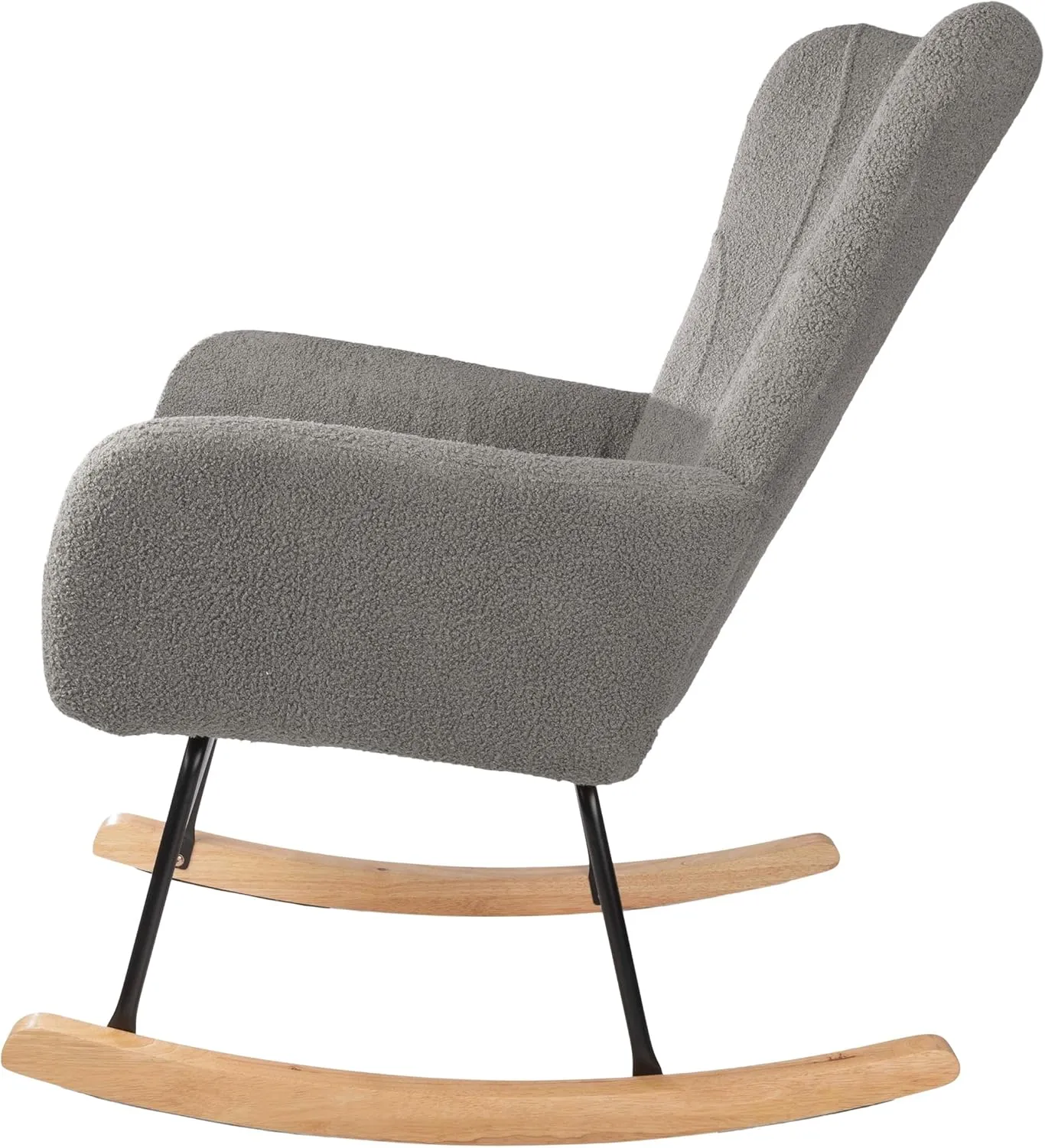 Lavish Home Rocking Chair - Teddy Fabric Upholstered Chair with Padded Seat and Contoured Armrests - Ergonomic Modern Rocker for Bedroom (Gray)