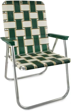 Lawn Chair USA | Folding Aluminum Webbed Chair for Camping, Sports, and Beach | Classic - Charleston with Green Arms