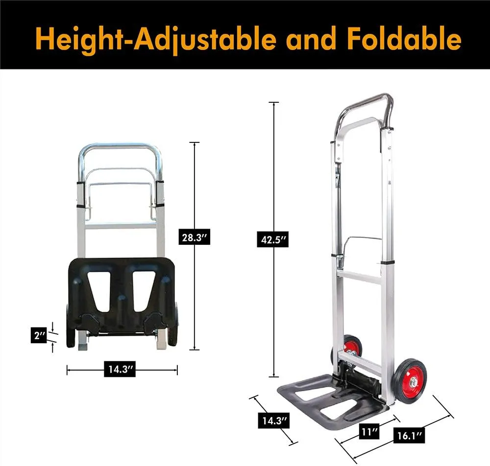 LEADALLWAY Hand Truck Aluminum Foldable Hand Cart with 6" Wheels 220 lbs Capacity