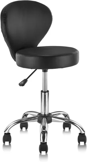 Leather Rolling Swivel Salon Stool Chair with Back Support Adjustable Hydraulic Seat Height 22 in for Office Massage Facial Spa Medical Drafting Tattoo Beauty Barber